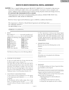 Month To Month Rental Agreement Form Template