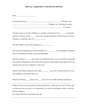 Monthly Room Rental Agreement Form Template