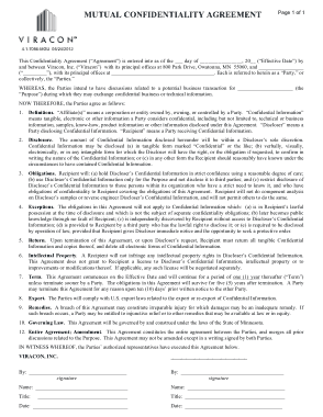 Mutual Confidentiality Agreement Example Template