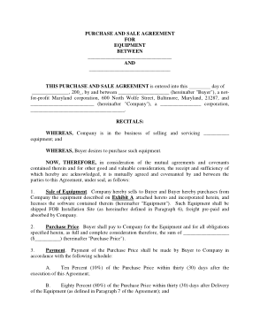 Purchase And Sale Agreement Form Template