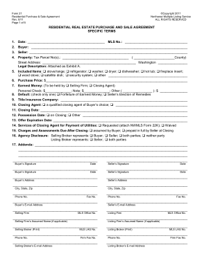Residential Real Estate Sales and Purchase Agreement Form Template