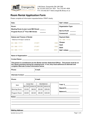 Room Rental Application Form Template