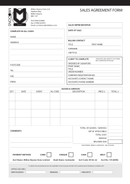 Sales Agreement Form Example Template