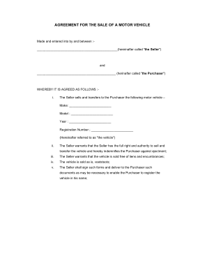 Sales Agreement Form for Vehicle Template