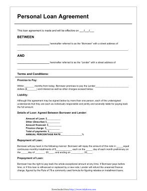 Sample Personal Loan Agreement Form Template