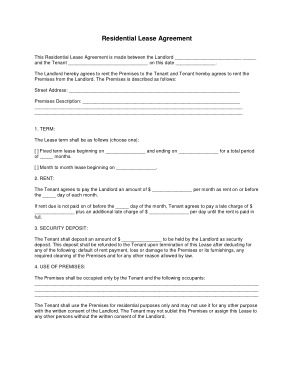 Sample Residential Lease Agreement Form Template