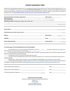 Sample Standard Vendor Agreement Form Template