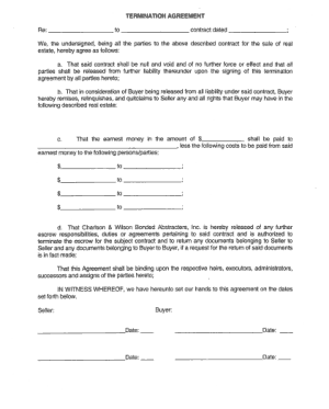 Sample Termination Agreement Form Template