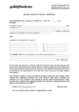 Shorthold Tenancy Agreement Form Template