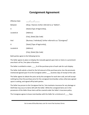 Simple Consignment Agreement Form PDF Template