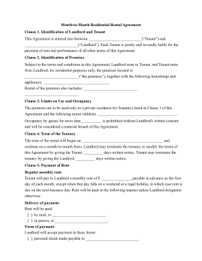 Simple Month To Month Rental Agreement Form Template