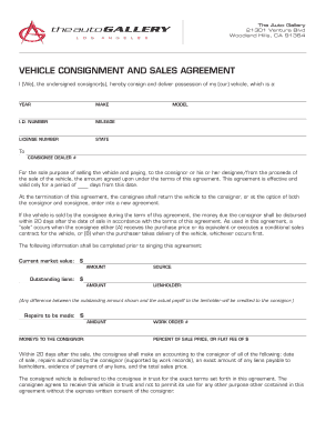 Vehicle Consignment and Sale Agreement Form Template