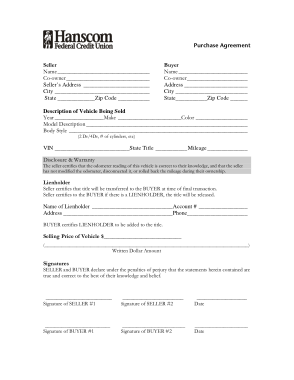 Vehicle Purchase Agreement Form Template