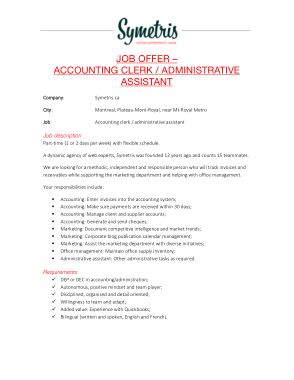 Accounting Clerk Assistant Job Description Template
