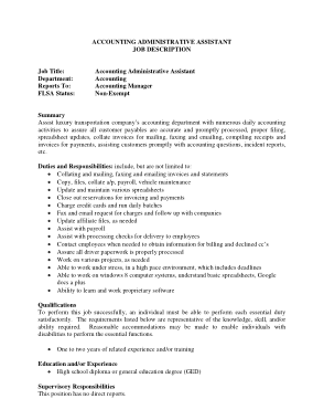 Free Download PDF Books, Administrative Accounting Assistant Job Description Template