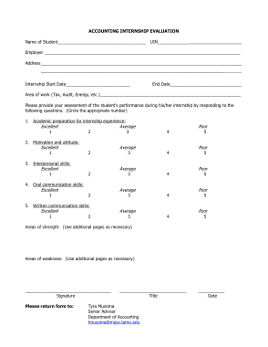 Accounting Internship Evaluation Form Template