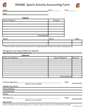 Sports Activity Accounting Form Template