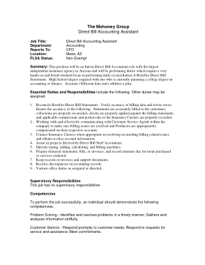 Free Download PDF Books, Direct Bill Accounting Assistant Job Description Template
