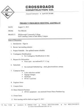 Project Progress Meeting Agenda