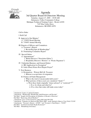 Quarter Board Of Directors Meeting Agenda