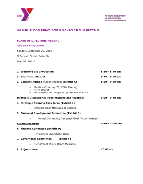 Sample Board Meeting Consent Agenda
