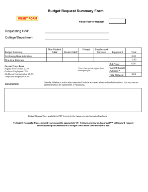 Budget Request Summary Form Template