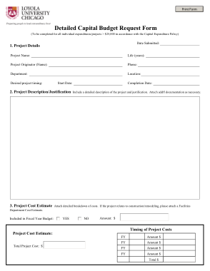 Detail Capital Budget Request Form Template
