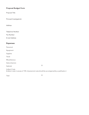 Proposal Budget Form Template