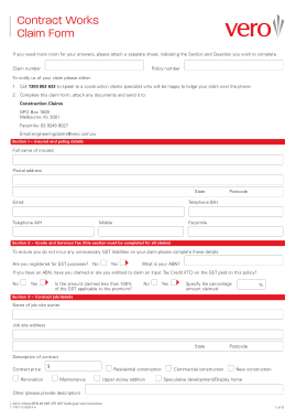 Construction Claim Form Sample Template