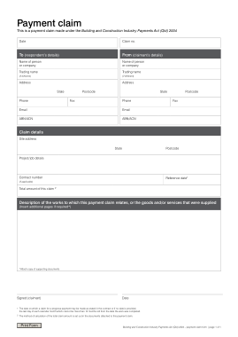 Construction Payment Claim Form Template