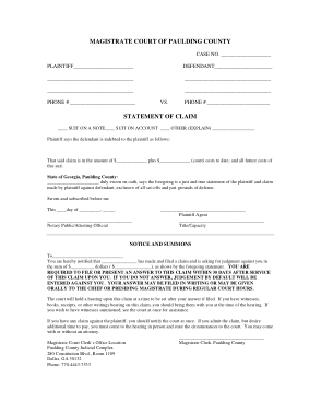 Court Statement Of Claim Form Template
