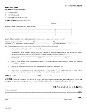 Damage Claim Release Form Template