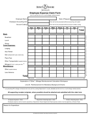 Employee Expense Claim Form Template