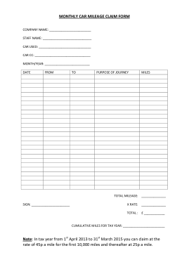 Monthly Car Mileage Claim Form Template
