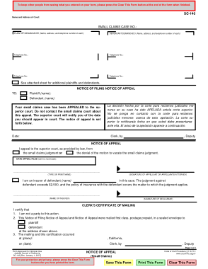Small Claim Appeal Form Template