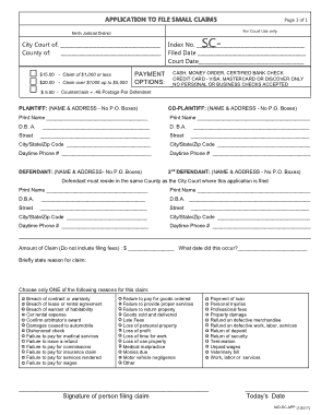 Small Claim Application Form Template