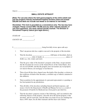 Small Estate Claim Form Template