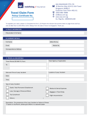 Travel Services Claim Form Template