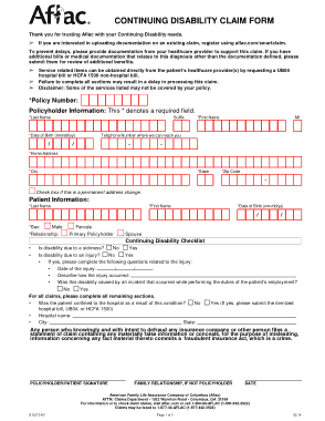 Disability Continued Claim Form Template