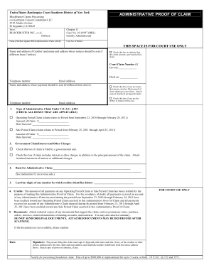 Administrative Proof Of Claim Form Template