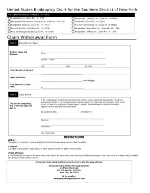 Proof Of Claim Withdrawal Form Template