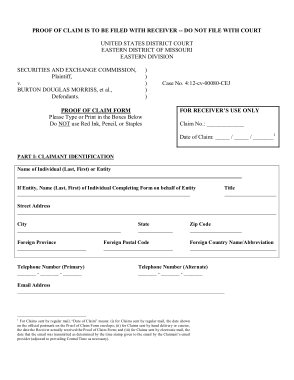 Receiver Proof Of Claim Form Template