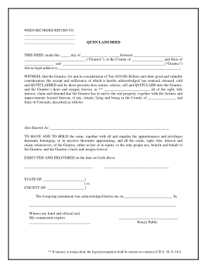 Quick Claim Deed Form Format Template