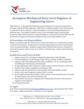 Entry Level Aerospace Engineer Job Description Template