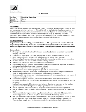 Biomedical Engineering Supervisor Job Description Template