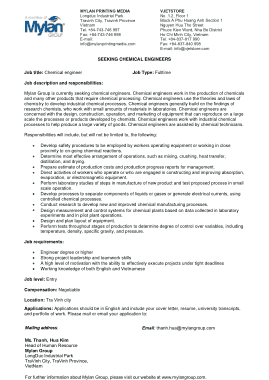 Full Time Chemical Engineering Job Description Template