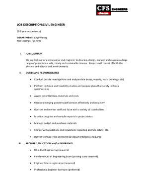 Free Download PDF Books, Civil Engineer Duties Job Description Template