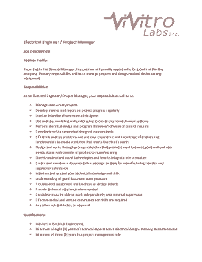 Electrical Engineer Project Manager Job Description Template