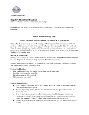 Registered Electrical Engineer Job Description Template