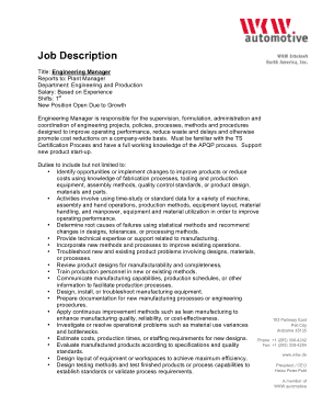 Engineer Manager Job Description Template
